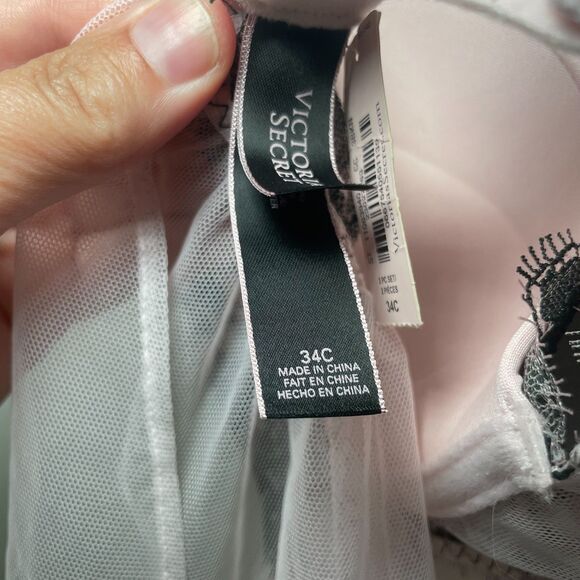 NWT 34C Victoria's Secret Pink Sheer‎ Open Back Flowy Black Lace Bra Top Sexy - Picture 7 of 7